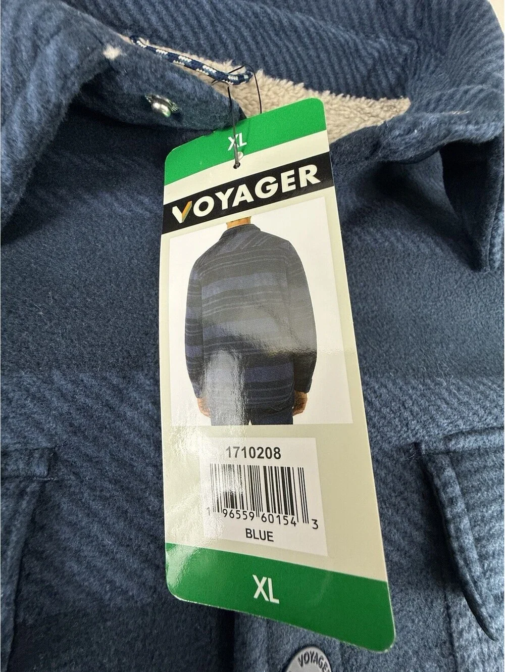 Voyager Men's Blue Striped Lined Snap Front Shacket Jacket, Size XL